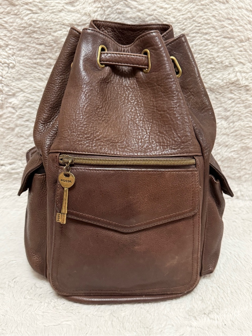 Fossil Brown Vintage Leather Drawstring Backpack